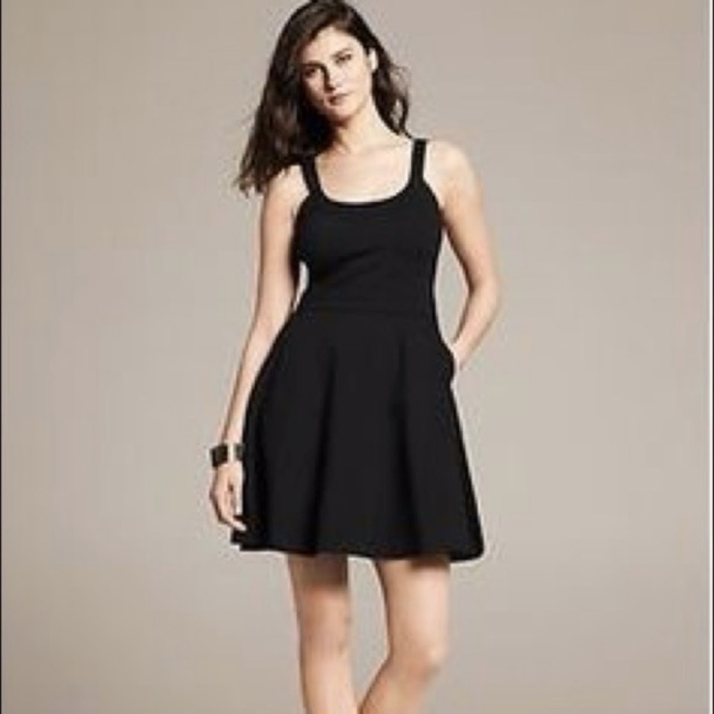 Banana Republic Black Fit and Flare Dress with V-back Detail